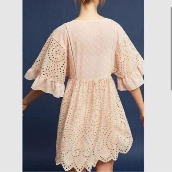 New Anthropologie Akemi+Kin Eyelet Blush Pink Swing Babydoll Style Dress Sz 4 - Picture 3 of 12
